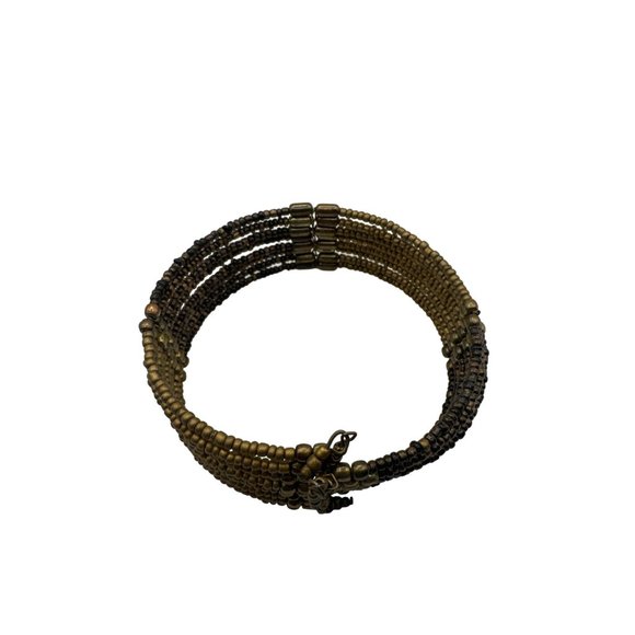 Golden Brown Seed Beaded Multi Strand Cuff Bracelet  Adjustable - Picture 4 of 4